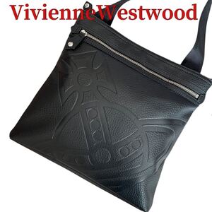 極美品/ハミルトン VivienneWestwood ヴィヴィアン メンズ オーブ ショルダーバッグ サコッシュ 斜め掛 クロス レザー シボ革 黒 ブラック