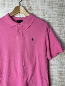 ☆ビッグサイズ US古着 POLO Ralph Lauren ラルフローレン 半袖シャツ ポニーロゴ刺繍 ピンク【XL】鹿の子　　　　　◆3488◆