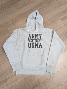 【美品】70s 復刻 USA製 Champion チャンピオン パーカー リバースウィーブ 三段プリント ARMY USMA WEST POINT 単色タグ グレー