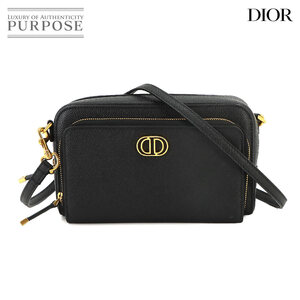 未使用 展示品 クリスチャン ディオール Christian Dior カロ ダブル ポーチ ショルダー バッグ レザー ブラック S7431UBAE 90222633