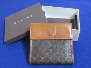 管0800 CELINE セリーヌ 2つ折り財布 レザー レディース ブラウン