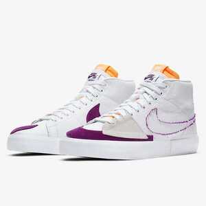 29.5cm ナイキ エスビー ブレーザー ミッド エッジ L 白/紫 DA2189-100 Zoom Blazer Mid Edge L スケボー スケシュー