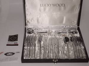 ②LUCKYWOOD ラッキーウッド カトラリー 未使用・ナイフデザートフォーク デザートスプーン ティースプーン ・ステンレス１８－１２ 日本製