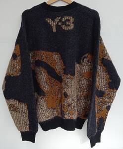 【美品】Y-3 × adidas ワイスリー × アディダス U CH1 CAMO KNIT CREW カモフラージュオーバーサイズクルーネックニット HE1569 Lサイズ