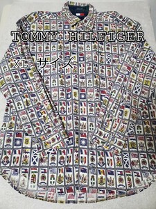 【超希少】TOMMY HILFIGER　トミーヒルフィガー 国旗 総柄 長袖シャツ 90s　