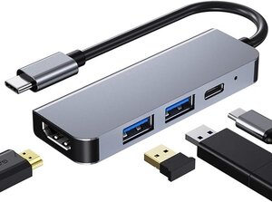 USB C ハブ 4 in 1 USB Type c HDMI HUB アダプタ 4K解像度 HDMIポート+USB 3.0/2.0ポート*2急速データ転送+USB AA0369