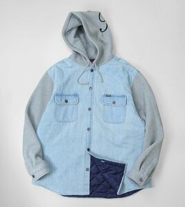 Supreme ◆22AW Fleece Hooded Denim Shirt フリース フーデッド デニムシャツ ブルー XLサイズ (中綿入り) パーカー シュプリーム ◆BT20