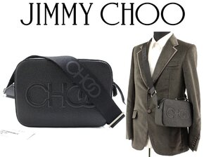 20万新品◆JIMMY CHOOジミーチュウ◆CHOOエンボスロゴ カーフレザーショルダー・クロスボディバッグ『CAMERA BAG』黒 1円