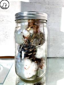 Rustic Interior Decor★綿花と松ぼっくりをメイソンジャーに詰め込んで,mason jar decor 2