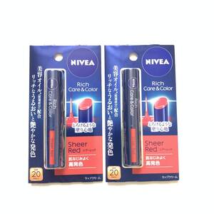 新品 ◆NIVEA (ニベア) リッチケア＆カラーリップ シアーレッド 2点セット◆ リップクリーム 