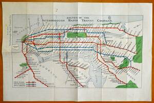 インターボロー・ラピッド・トランジット 路線図/駅間所要時間表1枚 1932年 　検:アメリカニューヨーク市地下鉄道路線図 都市鉄道 交通機関