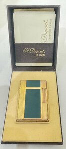 【MSO2598RO】1円スタート ST DUpont ライン1 ライター 喫煙具 石無しの為火花未確認 ゴールド×グリーン アンティーク コレクション