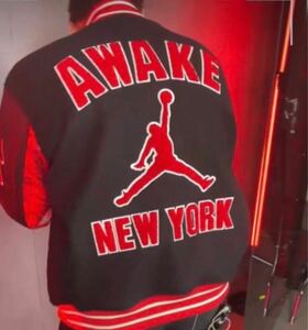 サイズS Nike JORDAN x Awake NY Varsity Jacket Black アウェイク ナイキ ジョーダン supreme シュプリーム エアシップ