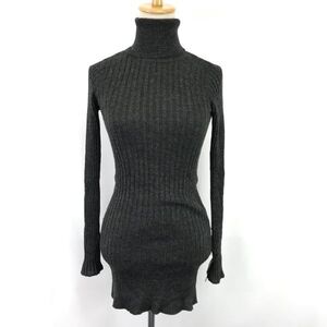 ノーブランド★タートルネック/ミニ丈/ニットワンピース【レディースS/ダークグレー/dark gray】チュニック/Tops/dress◆BH856