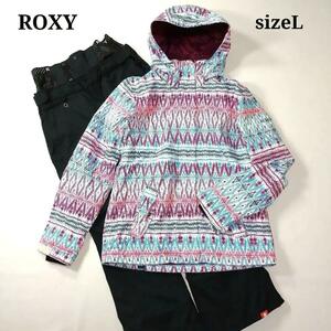 ROXY　ロキシー　スキースノボウェア 　総柄　黒　L　上下　大きめ　レディース