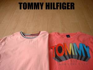 即戦力2着セットTOMMY HILFIGERフラッグリンガー&立体ビッグロゴTシャツXLピンク正規トミーヒルフィガーNEW YORKニューヨーククルーネック