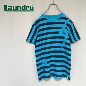 【Laundry】ランドリー ロック Tシャツ Sサイズ ボーダー 稲妻 LOVE ブルー×ブラック メンズ レディース 日本製