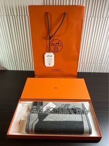 E/403 新品 エルメス カシミア マフラー 長さ170cm 幅25.5cm グレー HERMES