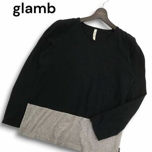 glamb グラム 通年 パイル切替★ 長袖 ストレッチ カットソー ロンTシャツ Sz.1　メンズ 黒 日本製　C4T08123_9#F