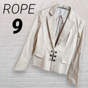 【最終値下】ROPE 【9】 ジャケット ベージュ アイボリー ストライプ ボタン 薄手 ロペ