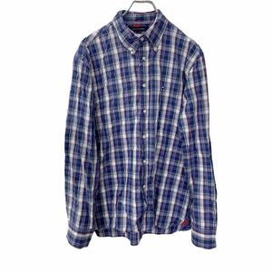 TOMMY HILFIGER 長袖チェックシャツ Lサイズ トミーヒルフィガー ネイビー ブルー レッド ホワイト 古着卸 アメリカ仕入 t2207-4035