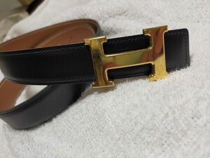 エルメス　HERMES　メンズ　レディース　リバーシブル　ベルト　ゴールド　バックル　黒