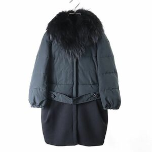 3-DA247【美品】モンクレール MONCLER RHUBARBE 高級 プレミアムライン ダウンコート プレミアライン ファー付 ブラック 00 レディース