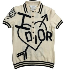 Christian Dior クリスチャンディオール 【lay1448D】 半袖 ニットセーター TOPS ウール カシミヤ混 Knit I LOVE DIOR レディース 中古 CH