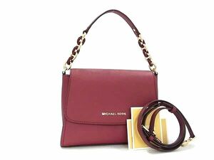 1円 ■美品■ MICHAEL KORS マイケルコース レザー 2WAY クロスボディ ハンドバッグ ショルダー 斜め掛け ワインレッド系 FF3121