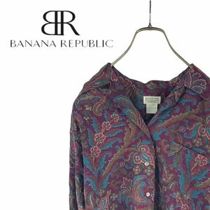 10M466◯ 90s BANANA REPUBLIC バナナリパブリック ヴィンテージ ペイズリー 総柄 長袖シャツ 羽織り 春秋 トップス M