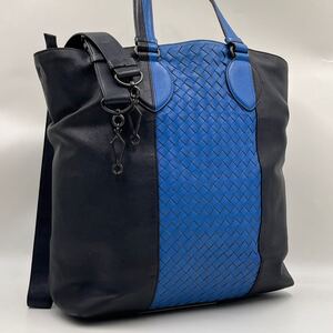 『美品』BOTTEGA VENETA ボッテガヴェネタ イントレチャート バイカラー トートバッグ 2way ビジネス A4 ショルダー ブラック メンズ