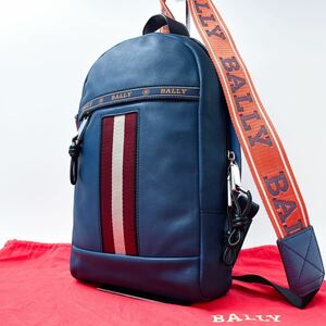 超希少!極美品● BALLY バリー メンズ ボディバッグ スリング ショルダー トレスポ ロゴ 斜め掛け 大容量 レザー本革 ネイビー ビジネス 鞄