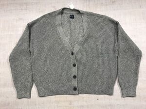 新品タグ付き ギャップ GAP オーセンティック ワイド クロップド 畦編み コットンニット カーディガン レディース 綿100% L グレー