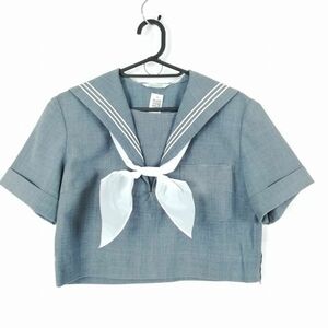 1円 セーラー服 スカーフ 上着 夏物 白3本線 女子 学生服 中学 高校 グレー 制服 中古 ランクC NA9420