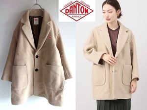 DANTON ダントン 2018AW ロゴワッペン ドロップショルダー ウールモッサ チェスターコート 36 ナチュラル ゆったり BEAMS/ビームス取扱