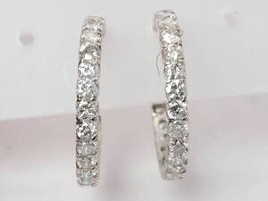 【5896E】K18WG 天然ダイヤモンド 計2.34ct/1.17ct/1.17ct/4.1g ピアス