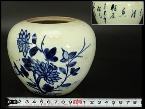 【銀閣】中国美術 青花 草花紋 丸壺 φ13.6cm 旧家蔵出 送料無料(LC370)