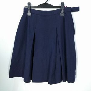 1円 スクールスカート 大きいサイズ 冬物 w72-丈55 紺 中学 高校 プリーツ 学生服 制服 女子 中古 HK9547