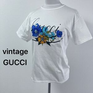 y2k 美品　GUCCI オールドグッチ vintage ヴィンテージ　Tシャツ　ホワイト フラワープリント　カットソー　花柄　半袖　丸首　61031FH