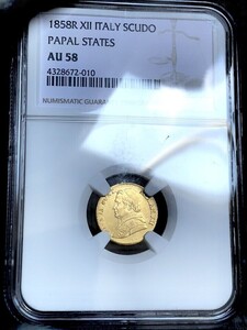 金貨 アンティーク 1858年 イタリア スクード AU58 鑑定保証品 世界3枚のみ NGC アンティークコイン ゴールド コイン