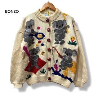 美品 BONZO オーストラリア製 ボンゾ ボンゾー ハンド ニット ボタン カーディガン コアラ スポーツ アイボリー トップス 