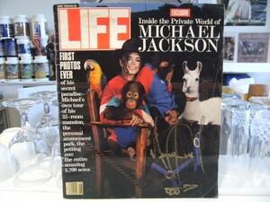 貴重★昭和レトロ★LIFE MAGAZINE MICHAEL JACKSON マイケルジャクソン 直筆サイン入り ライフ雑誌 1993年★ネバーランド バブルス 猿