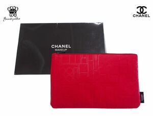 【Used 展示品】 シャネル CHANEL ノベルティ フラットポーチ コスメ柄 レキャトルオンブル ヴェルニネイル ルージュアリュール 赤 MAKEUP