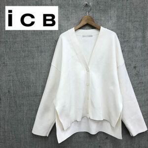 1K1748-K◆良品 ICB アイシービー 長袖カーディガン◆sizeS ホワイト 胸刺繍 ドロップショルダー オーバーサイズ ゆったり スリット