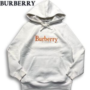 現行/入手困難◎ バーバリー BURBERRY スウェットパーカー フーディー プルオーバー ロゴ刺繍 ホワイト 白 M相当