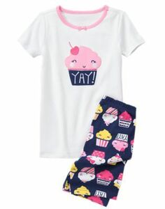 Gymboree 130㎝【8】スマイルカップケーキ半袖半ズボン上下パジャマWhiteNavy ジンボリー