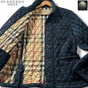 極美品/XLサイズ●バーバリー ブリット キルティング 中綿ジャケット アウター ナイロン BURBERRY BRIT ロゴ刻印ボタン 裏地ノバチェック