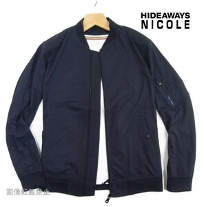 新品 ◆ ニコル　ストレッチ　MA-1 ジャケット ブルゾン　48/L　紺 ネイビー　フライト ミリタリー HIDEAWAYS NICOLE 初秋 秋物