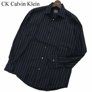 CK Calvin Klein カルバンクライン 通年★ 長袖 ストライプ シャツ Sz.M　メンズ ネイビー　C3T06824_7#C