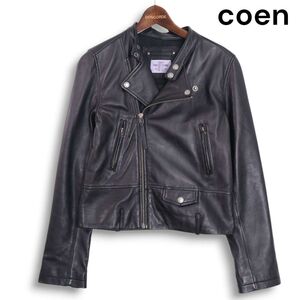 coen コーエン 秋冬 羊革♪ ラム レザー ダブル ライダース ジャケット Sz.S レディース 黒　K4T02193_C#N